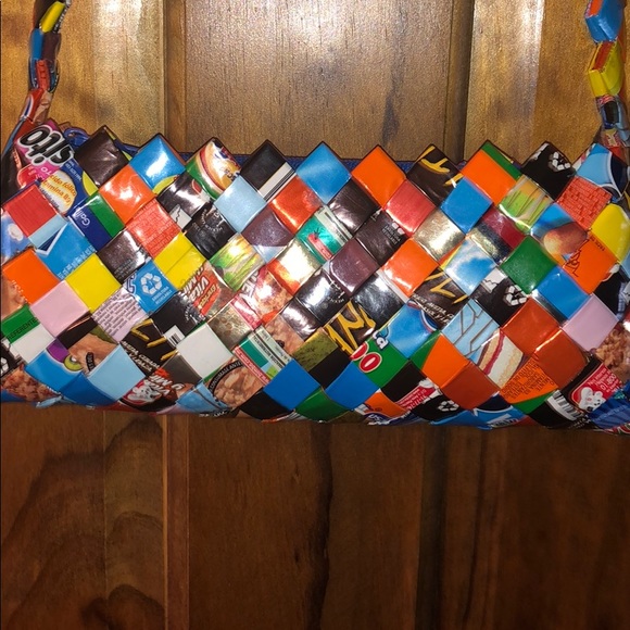Candy wrapper blue and multi colored small purse - Picture 2 of 8